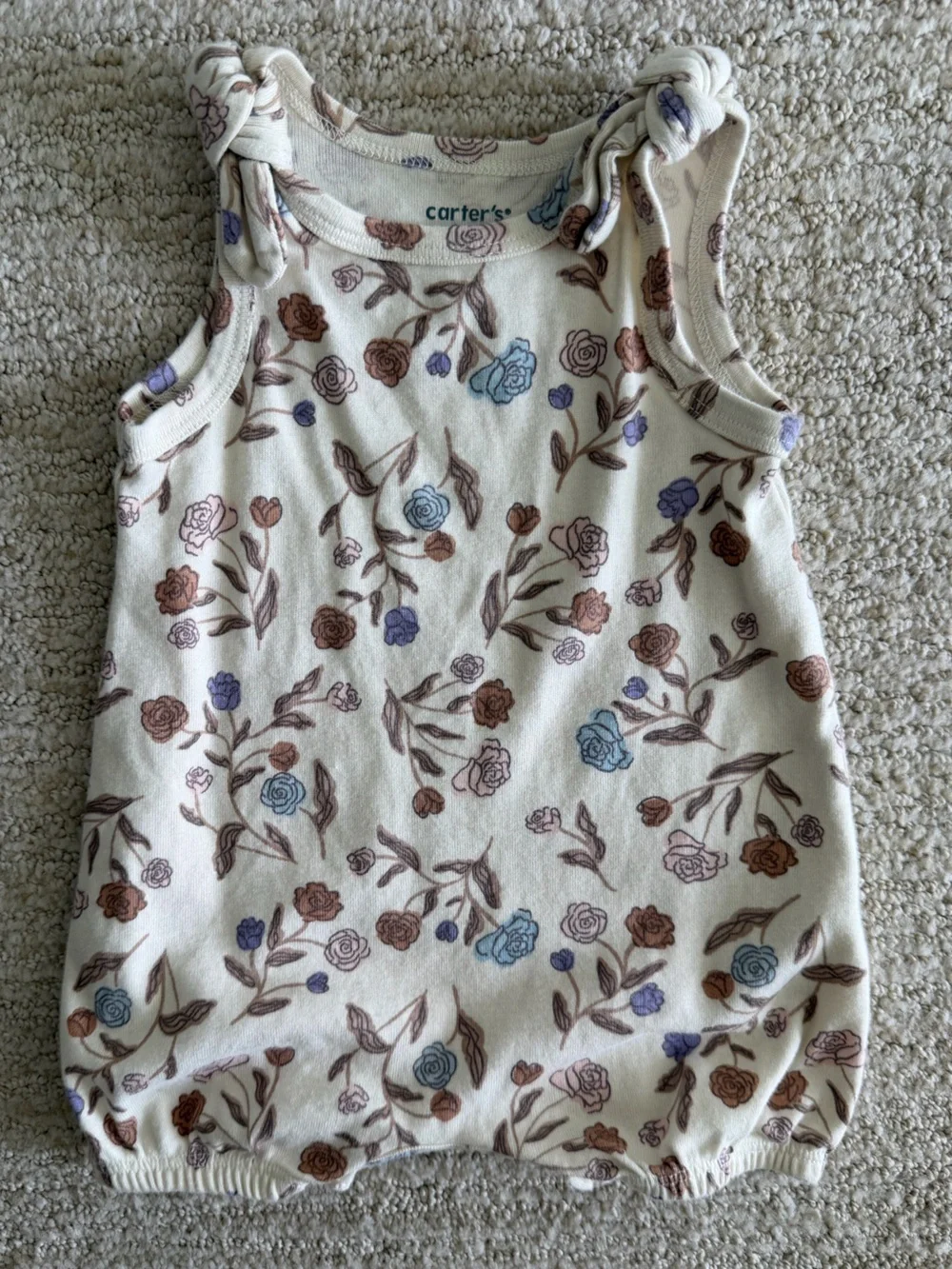 Carters Cream Floral Tank Top Romper with Pastel Flowers sz0-3 mo